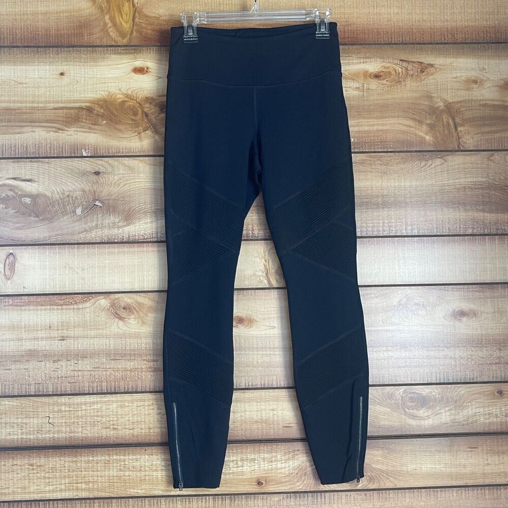 Athleta Sophia Moto Black High‎ Rise Leggings Zippers Comfort Athleisure Small